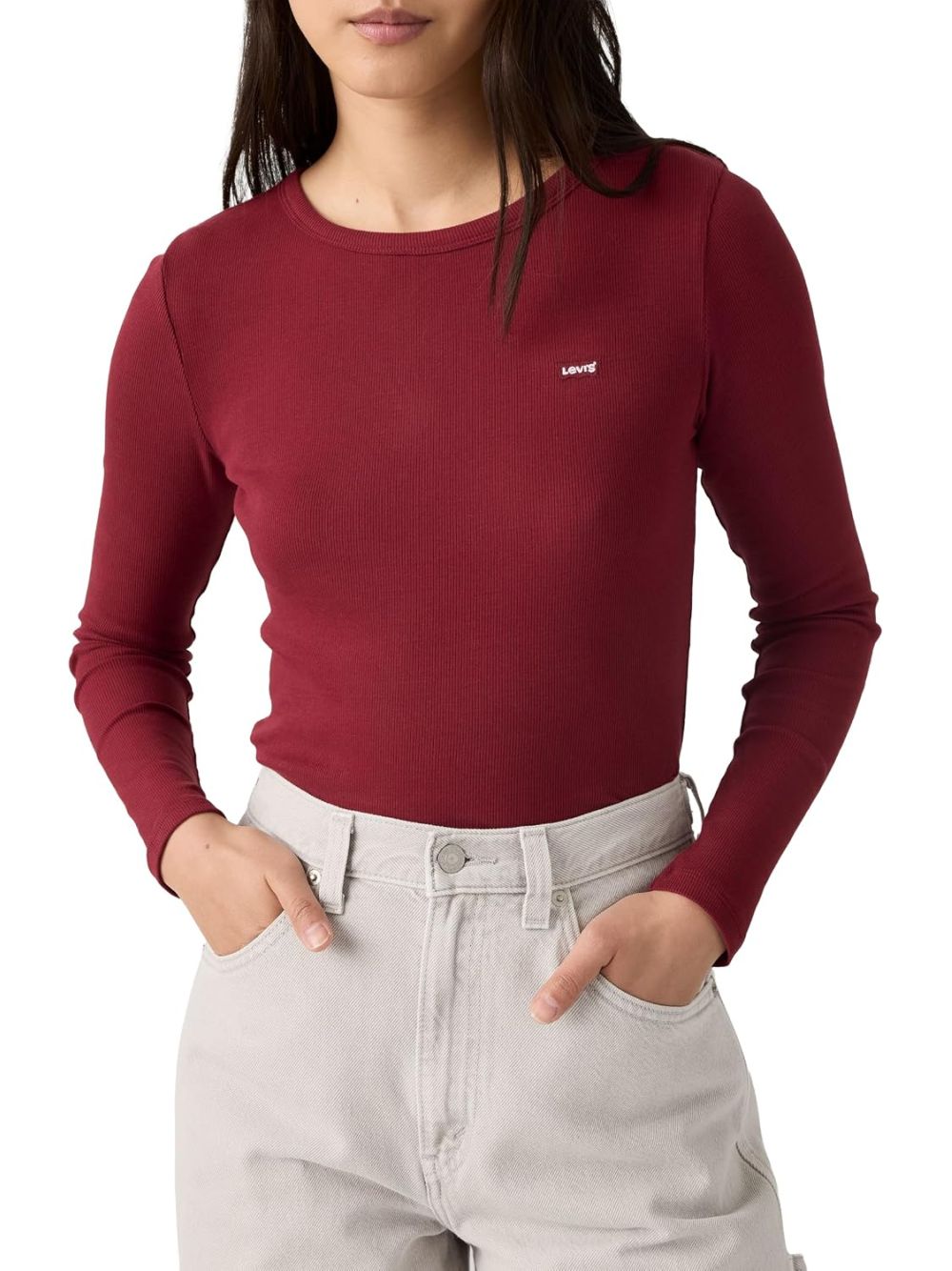 T-shirt Levi's HAYES LS TEE WARM CABERNET RIB Donna - Rosso