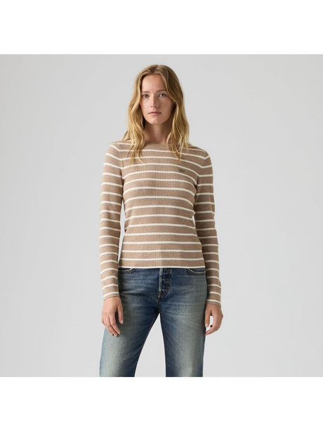 Pullover Levi's RIB CREW SWEATER BRANDY STRIPE MUSHROOM Donna - Marrone