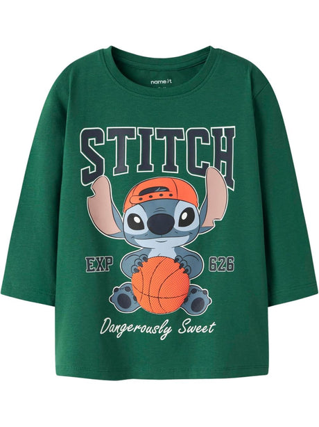 T-shirt Name It AMDRES STITCH LS NREG TOP WDI Bambino - Verde