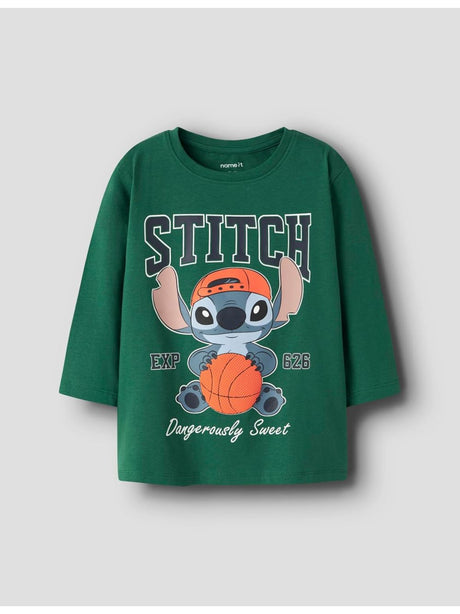 T-shirt Name It AMDRES STITCH LS NREG TOP WDI Bambino - Verde