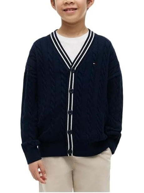 Pullover Tommy Hilfiger COTTON POLO TIPPING CARDIGAN Bambino - Navy