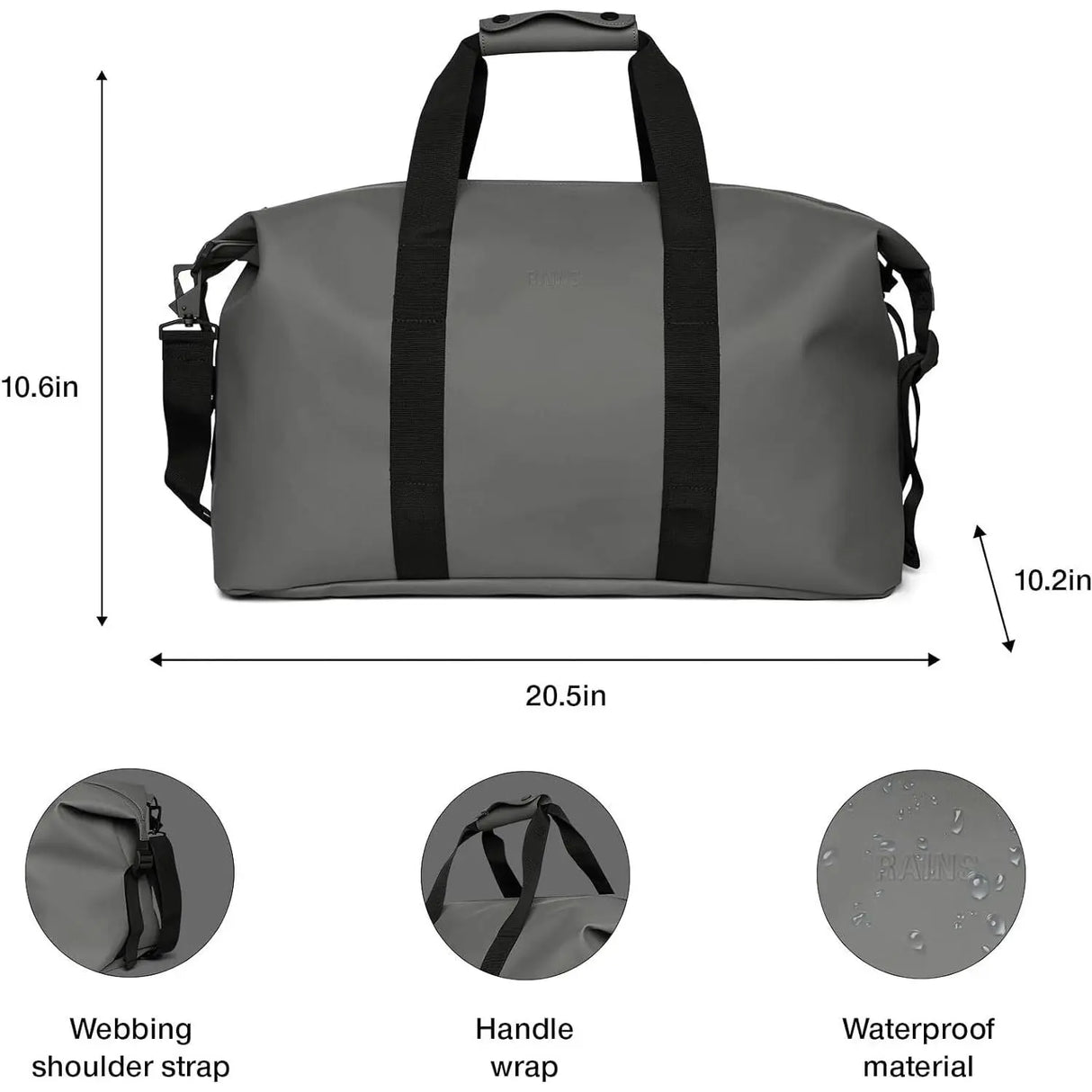 Borsa RAINS Unisex HILO WEEKEND Grigio RAINS  Angolo dello Sport