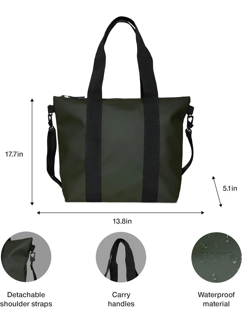 Borsa Rains Unisex Tote Mini Verde Rains  Angolo dello Sport