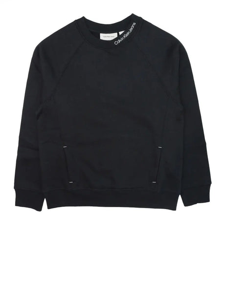 Felpa Calvin Klein Bambino Neck Emb. Fleece Crewneck Nero Calvin Klein  Angolo dello Sport