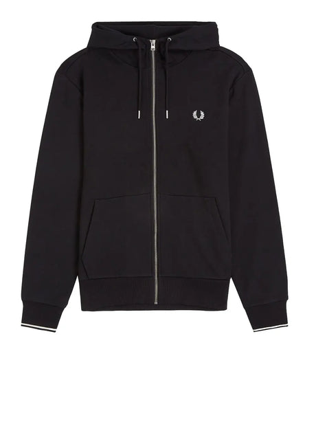 Felpa Fred Perry Hooded Zip Through Sweatshirt Uomo - Nero