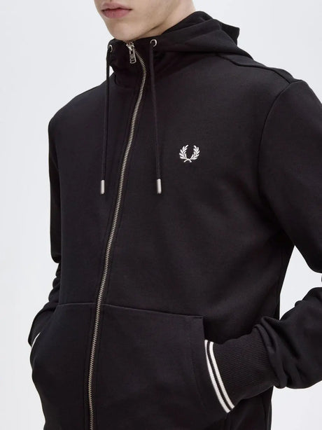 Felpa Fred Perry Hooded Zip Through Sweatshirt Uomo - Nero
