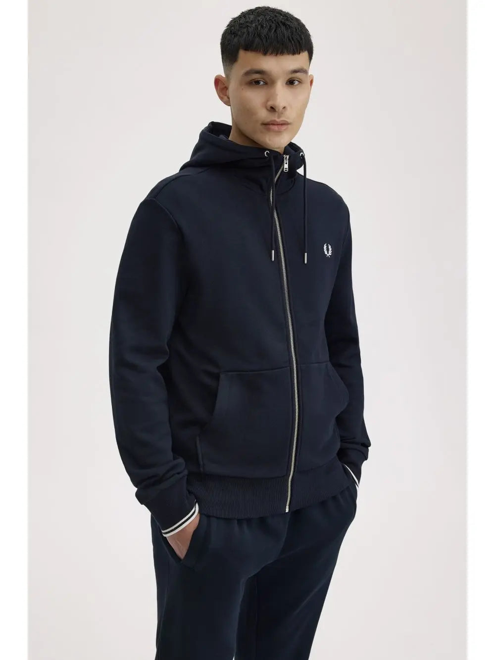 Felpa Fred Perry Hooded Zip Through Uomo - Navy Fred Perry  Angolo dello Sport