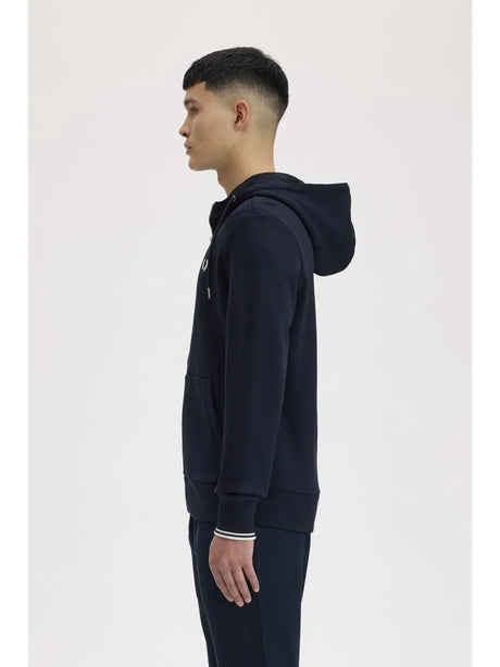 Felpa Fred Perry Hooded Zip Through Uomo - Navy Fred Perry  Angolo dello Sport