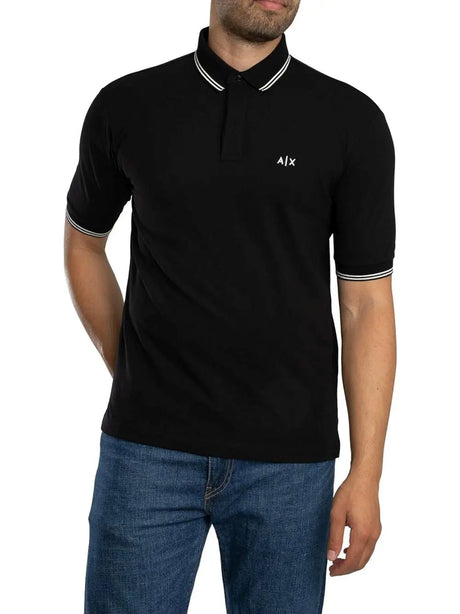 Polo Armani in Piquet Stretch con profili a contrasto Uomo - Nero