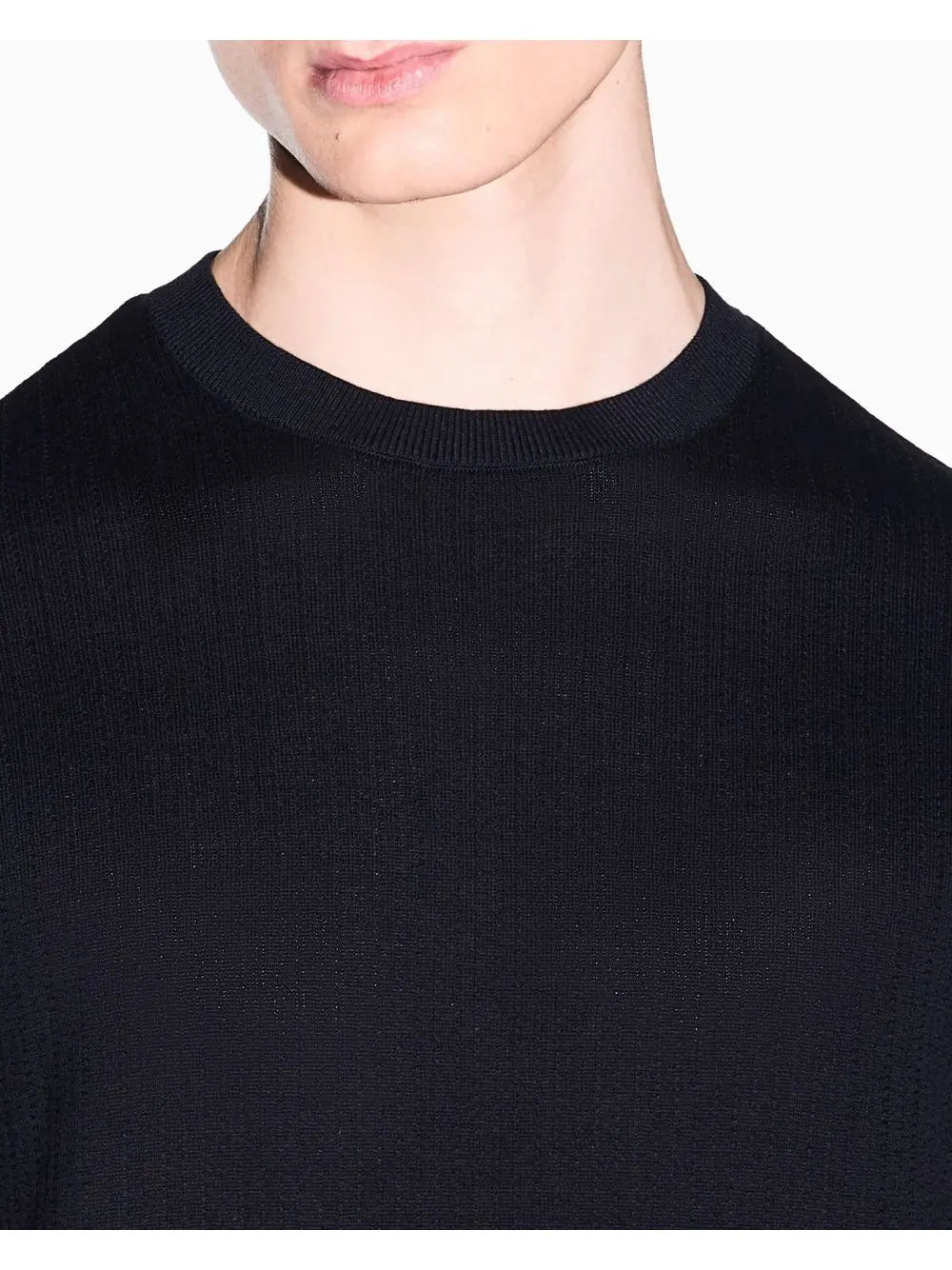 Pullover Armani Top Tricot Lavorazione a Coste in Cotone Uomo - Navy