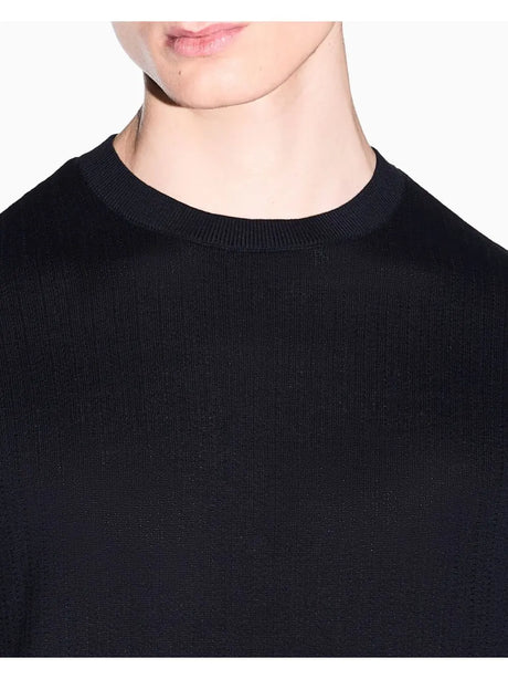 Pullover Armani Top Tricot Lavorazione a Coste in Cotone Uomo - Navy