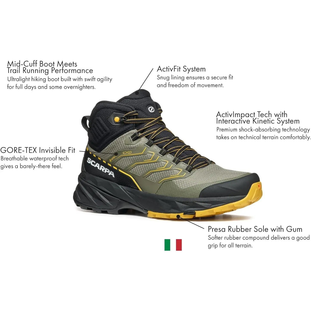 Scarpe Trekking Scarpa Uomo Rush 2 Mid Gtx Multicolore Scarpa  Angolo dello Sport