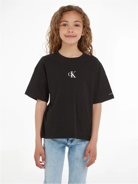 T-Shirt Ck Logo Boxy Calvin Klein Jr Bambina - Nero Calvin Klein  Angolo dello Sport