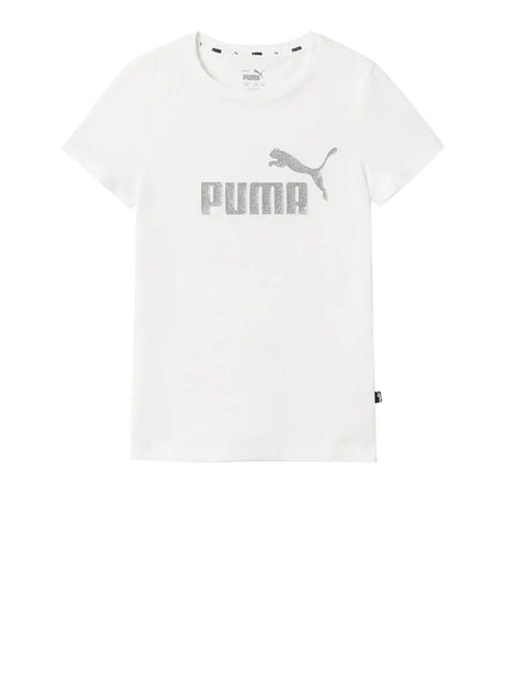 T-Shirt Sportiva Puma Bambina Ess+ Glitter Logo Bianco Puma  Angolo dello Sport