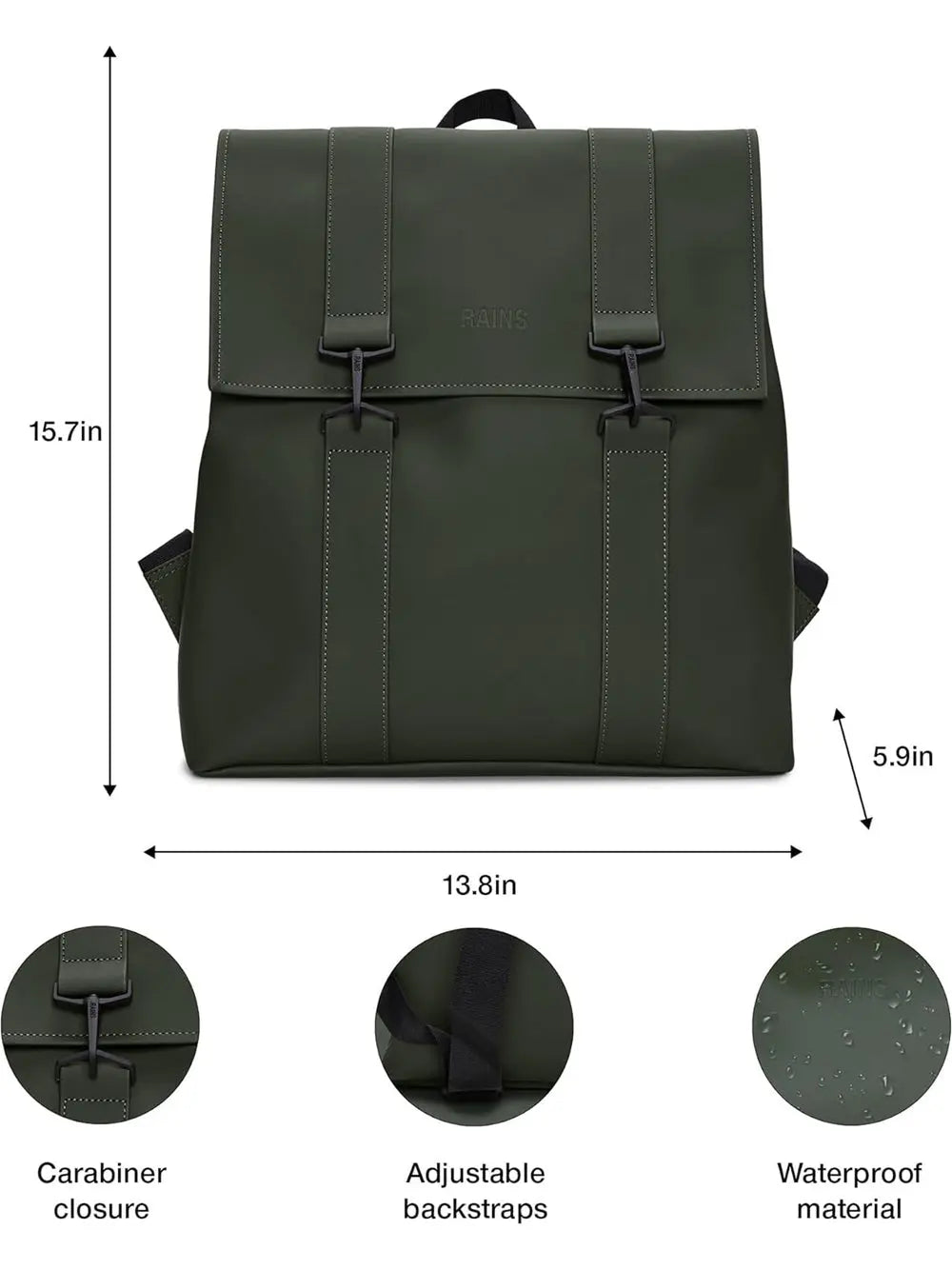 Zaino Rains Unisex Msn Verde Rains  Angolo dello Sport