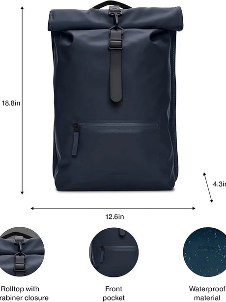 Zaino Rains Unisex Rolltop Rucksack Navy Rains  Angolo dello Sport