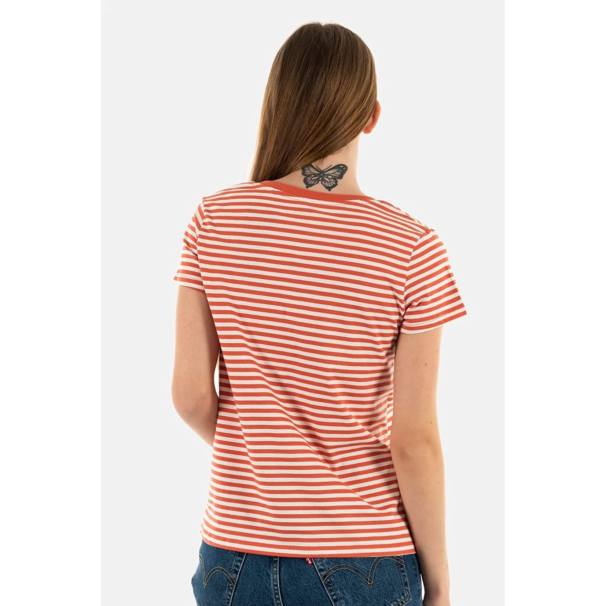 T-shirt LEVIS Donna PERFECT VNECK PLAIN JANE STRIPE BURNT SI Rosso